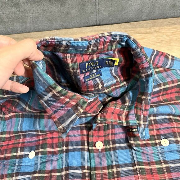 Polo Ralph Lauren Blue Red Performance Flannel Double Button Shirts Men's XL - Picture 3 of 12